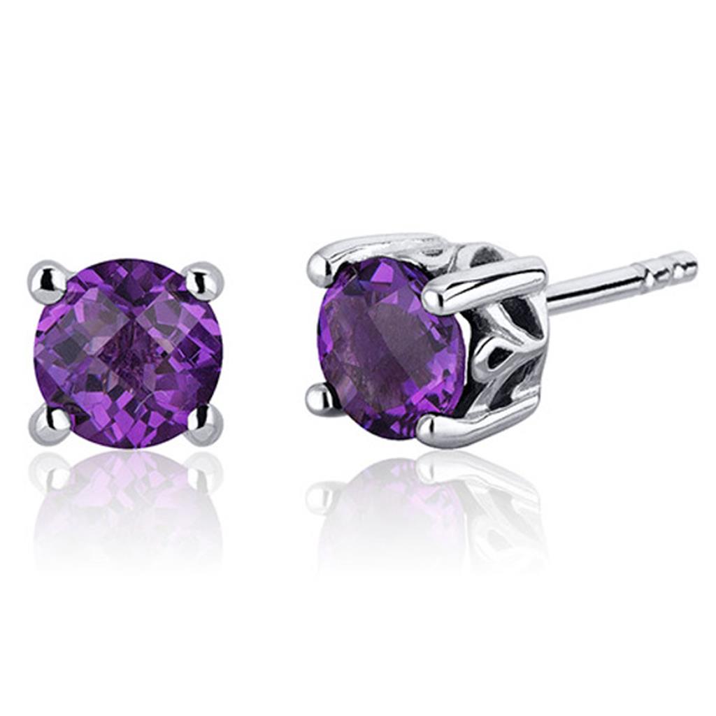 Stud Style .925 White With Round Amethysts