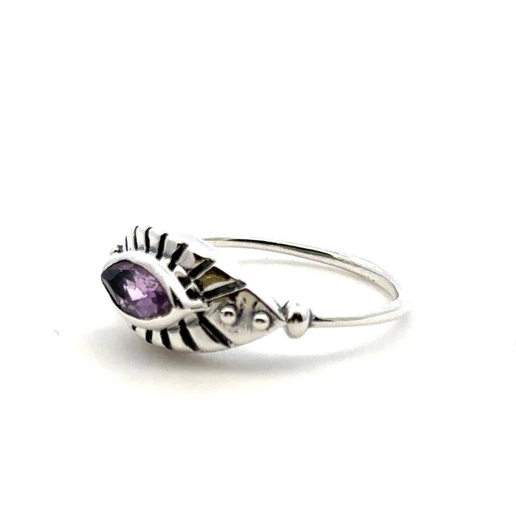 Free Form Style Rings Silver with Stones .925 White with Amethyst size 7