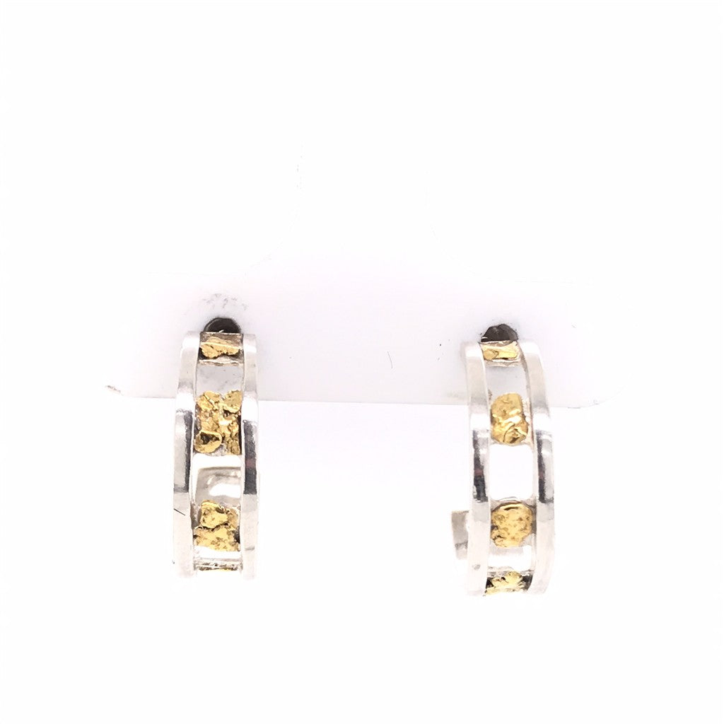 Hoop Sterling Silver Earrings Accented with Alaskan Gold Nuggets