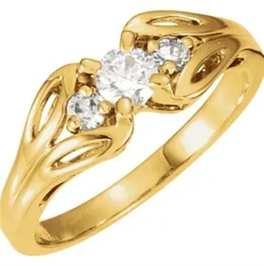 Three Stone Style Diamond Engagement Ring14 Karat Gold Yellow