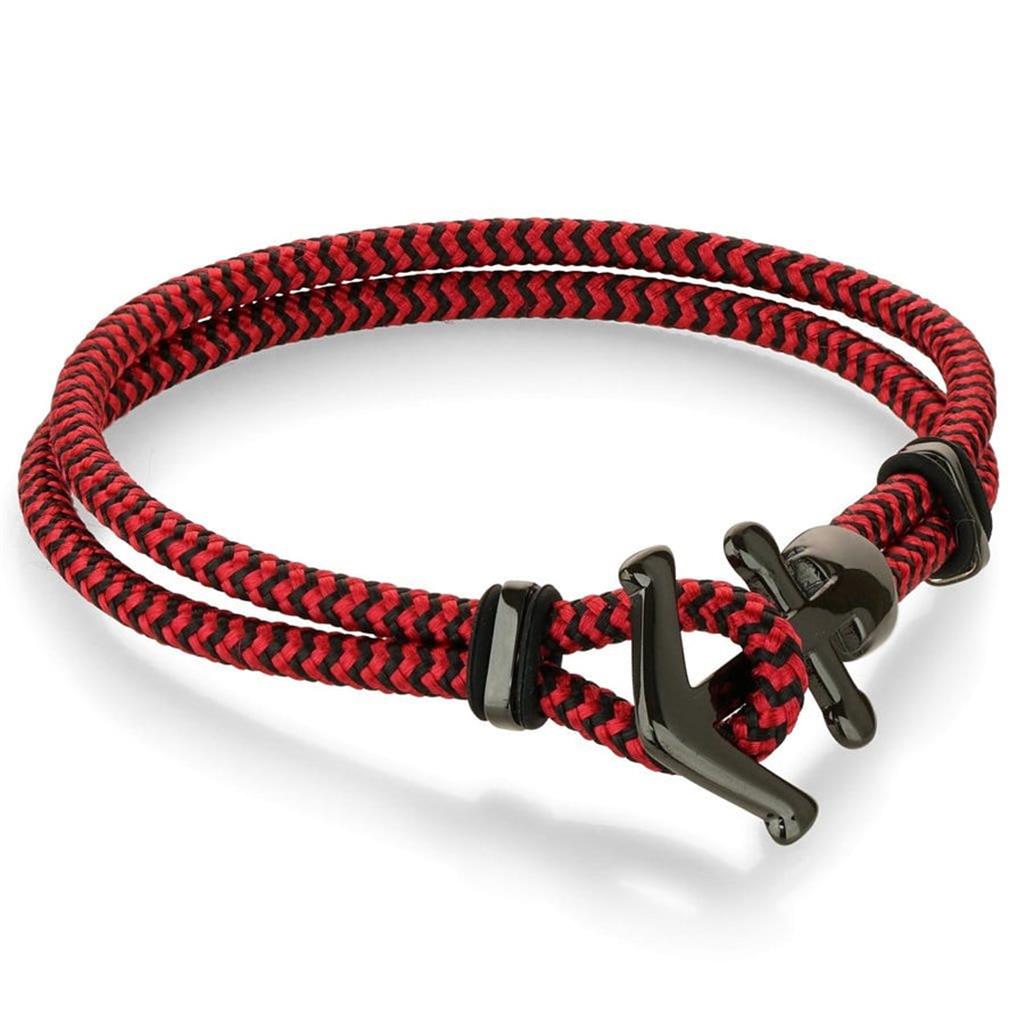 Mariner Cross Rope Alternative Metal Bracelet Cord & Stainless Red & Black Color 8" Long