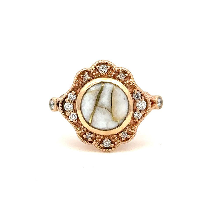 Antique Style Colored Stone Ring 14 KT Yellow with Diamonds & Quartz Accent size 7
