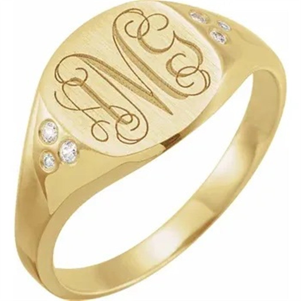 Signet Style Fashion Ring 14 Karat Gold Yellow with Diamonds size 7