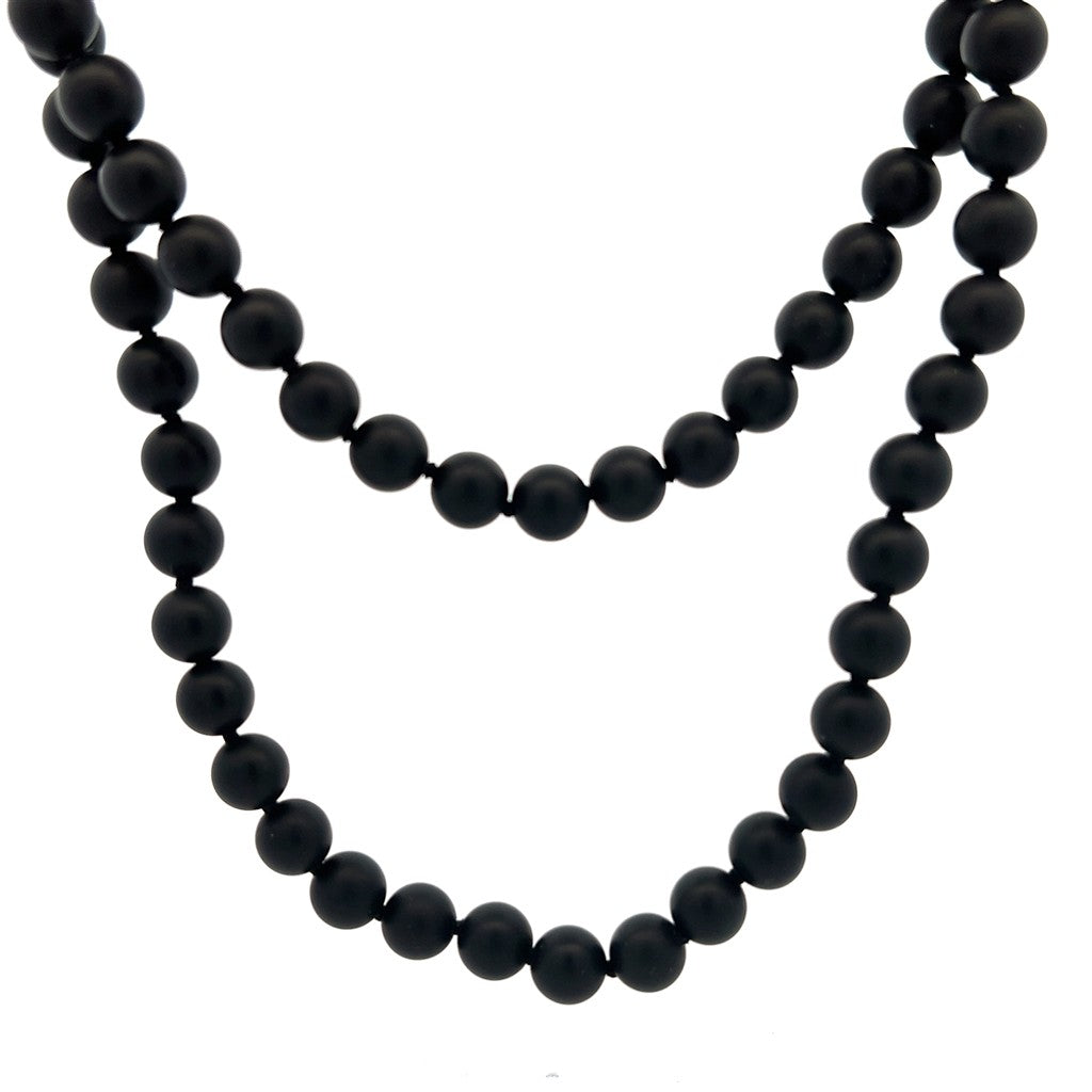 Black Onyx Double Strand Necklace With a Sterling Silver Clasp 24" Long