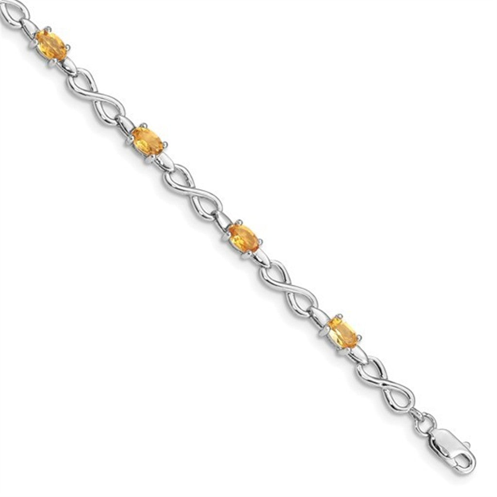 Clasp Style Gemstone Bracelet Sterling Silver White With Citrine 7" Long