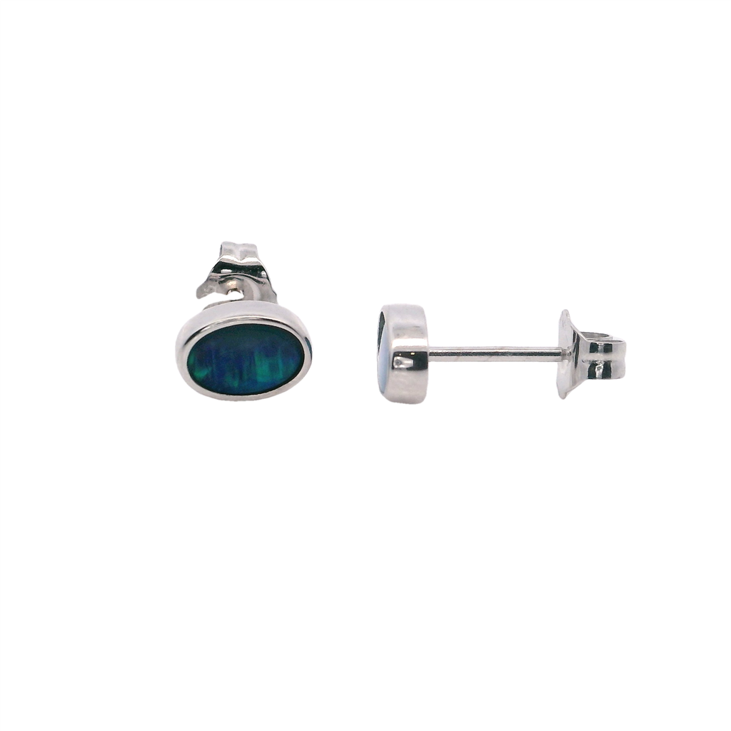 14KT White Gold Etheopian Oval Opal Stud Earrings