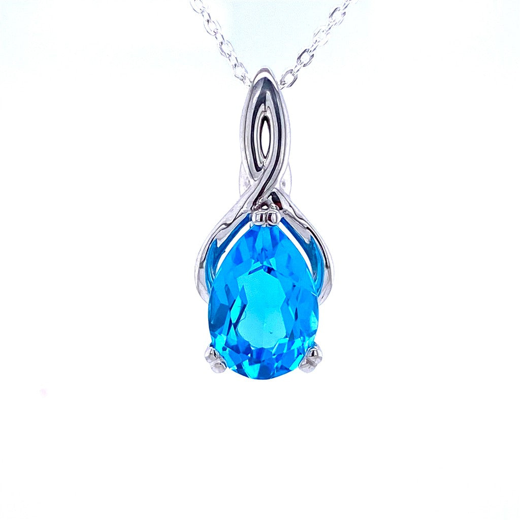 Hidden Bail Pendants 14 Karat Gold White with Pear Blue Topaz