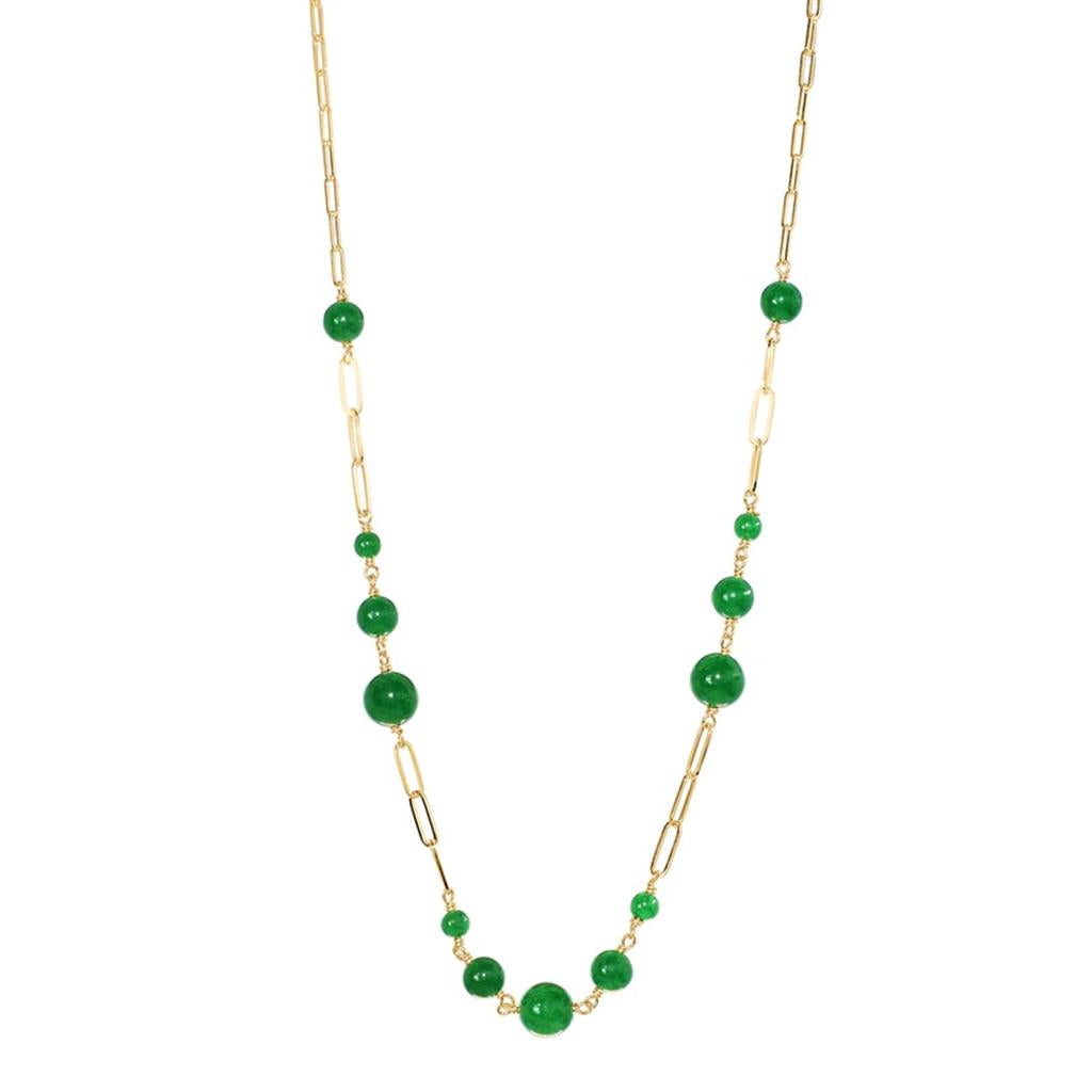 Station Colored Stone Necklace 14 Karat Gold Yellow With Jade 17" Long