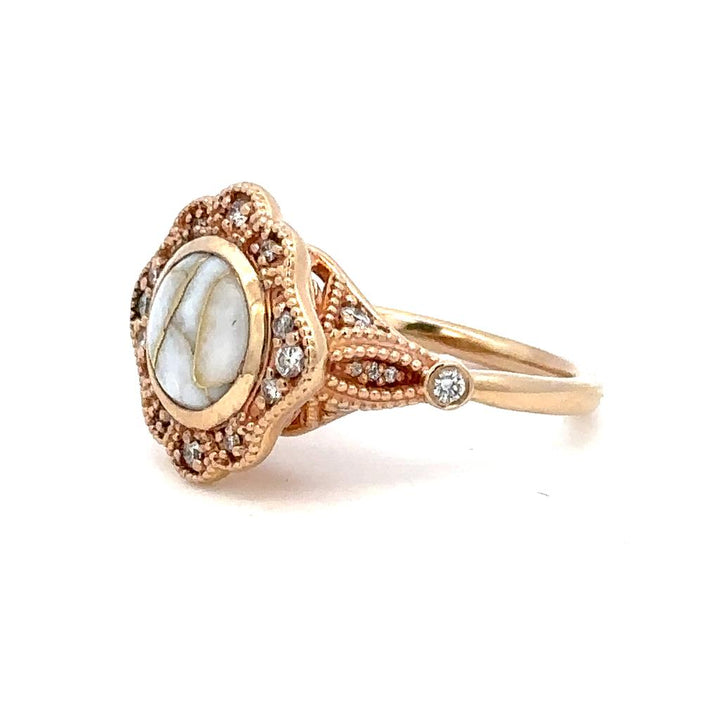 Antique Style Colored Stone Ring 14 KT Yellow with Diamonds & Quartz Accent size 7