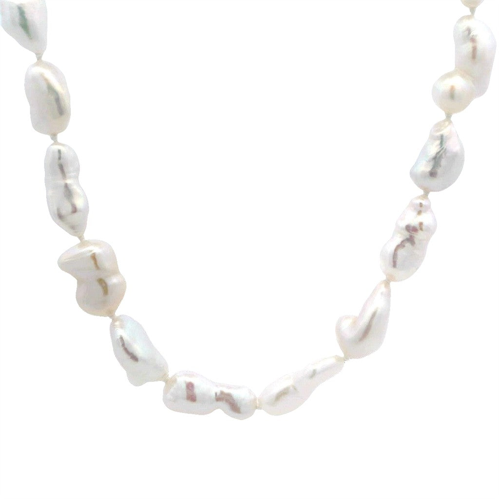 Single Strand Knotted Pearl Strand Necklace Strung on Sterling Silver 18" Long with Cream Cultured Keshi Fresh Water Pearl