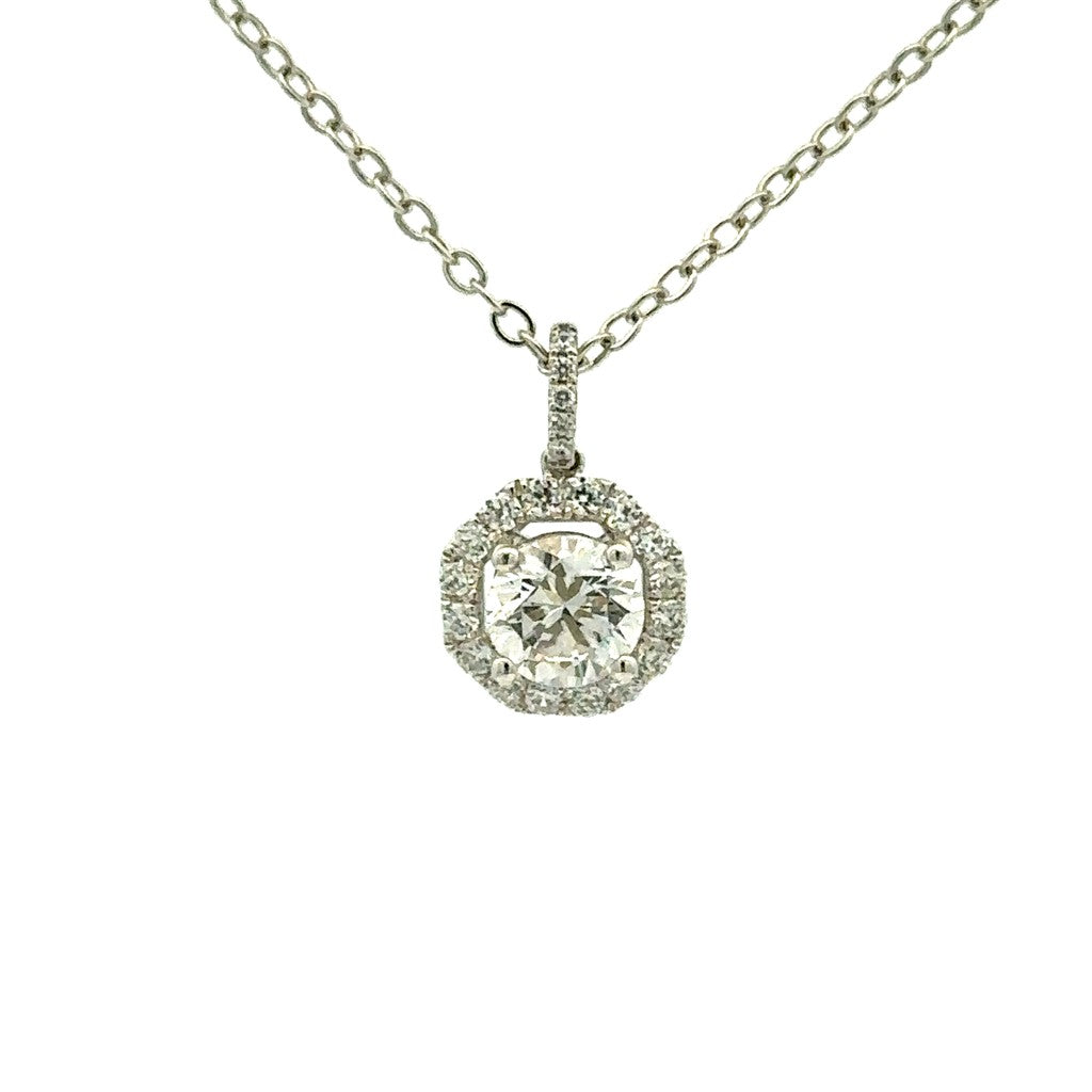 Halo Pendant Sterling Silver White with Round Cubic Zirconia