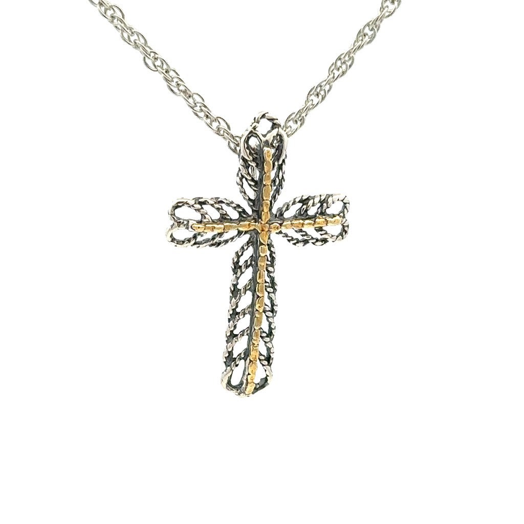 Cross Style Ribbon Pendant Sterling Silver & Alaskan Gold Nugget
