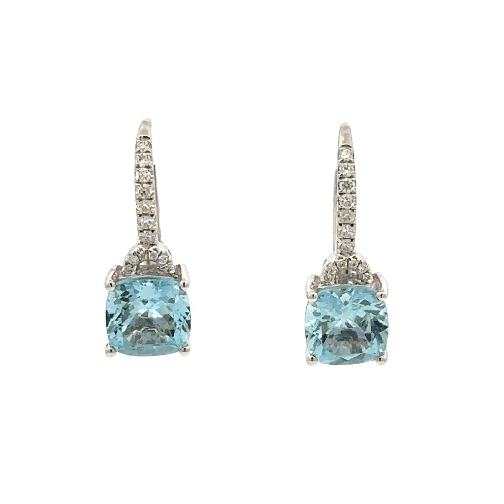 Earrings Precious Metal With Colored Stone Dangle Dangle Drop 14 Karat Gold White With Aquas 0.17 ctw & Diamonds
