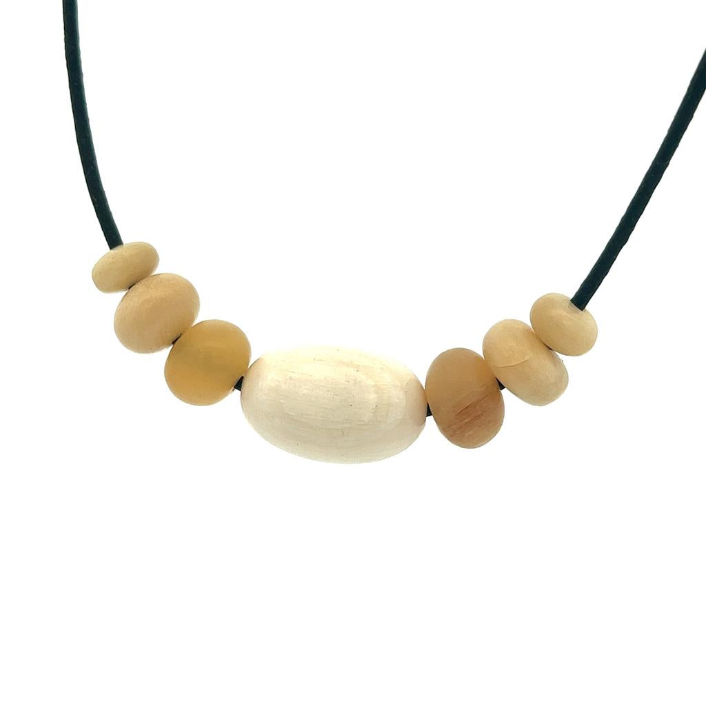 Mammoth Ivory In Line Style Bead Pendant/Necklace Leather