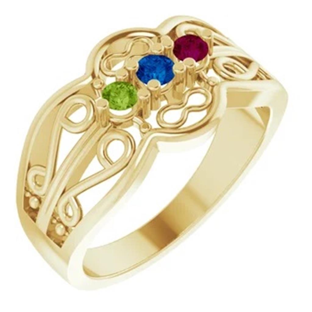 3 Stone Style Colored Stone Ring Alloy Yellow size 6