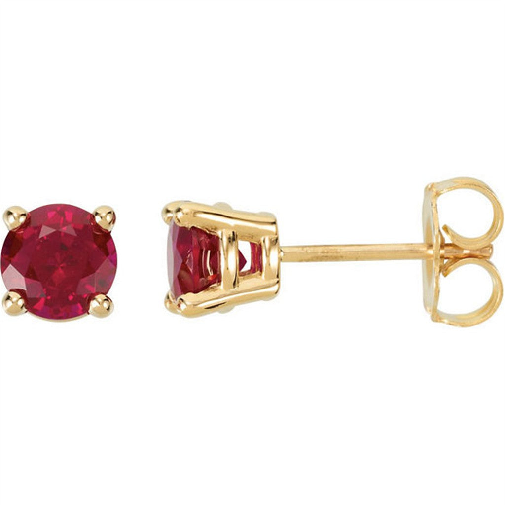 14 Karat Gold Yellow Stud Earrings 1.60ctw Round Rubies
