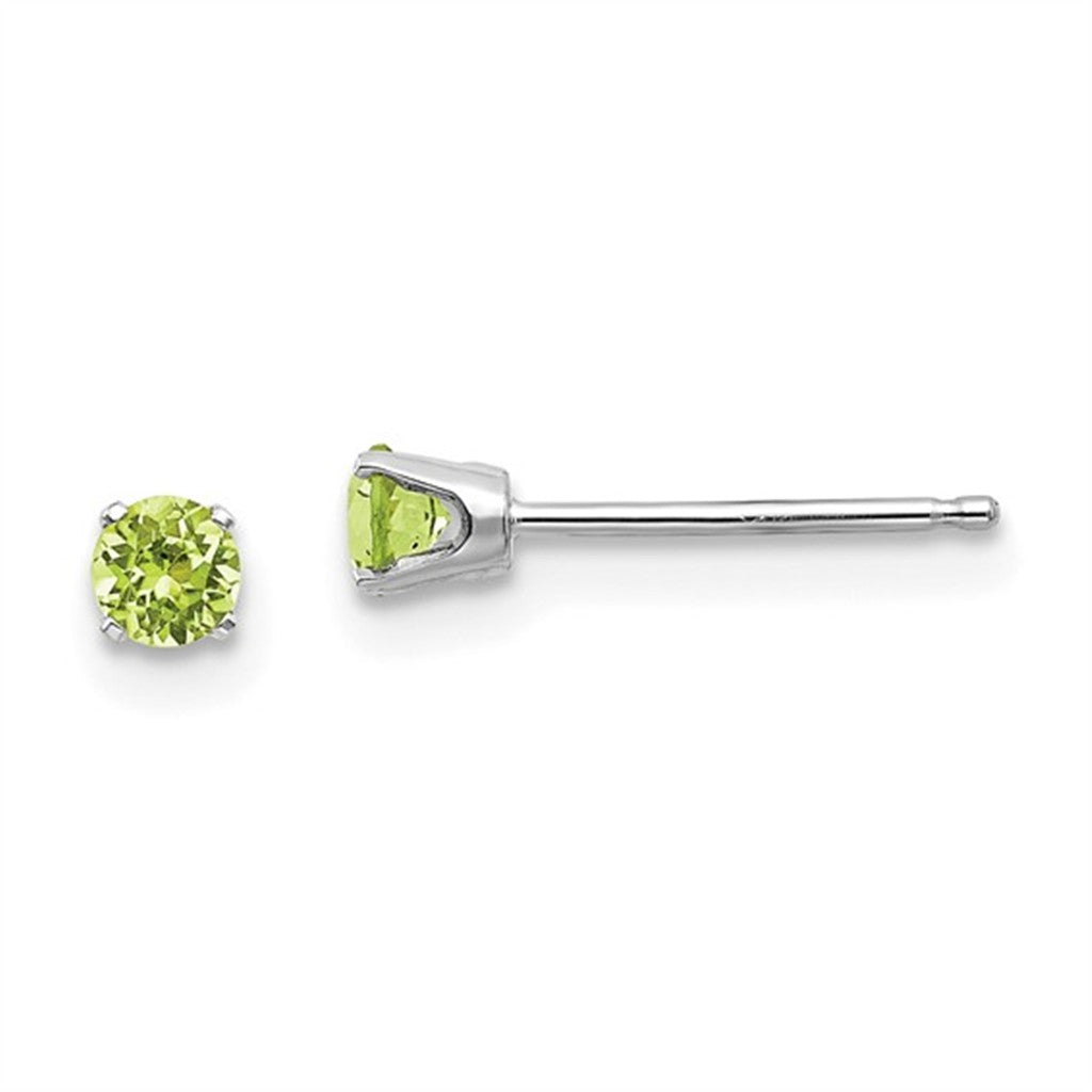 14 Karat Gold White August Birth Stone Stud Earrings With 4mm Round Peridot