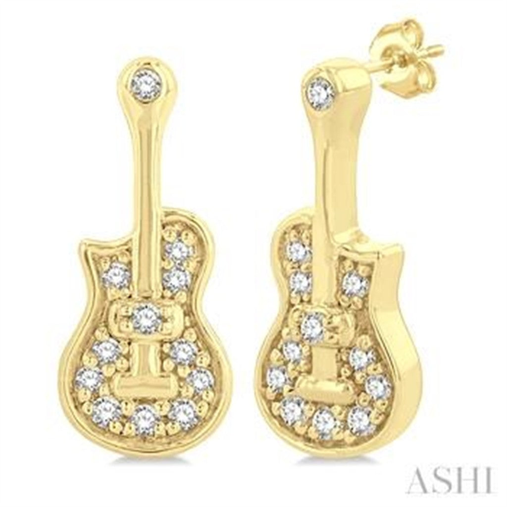 Guitar Stud Earrings 10 KT White With Diamonds