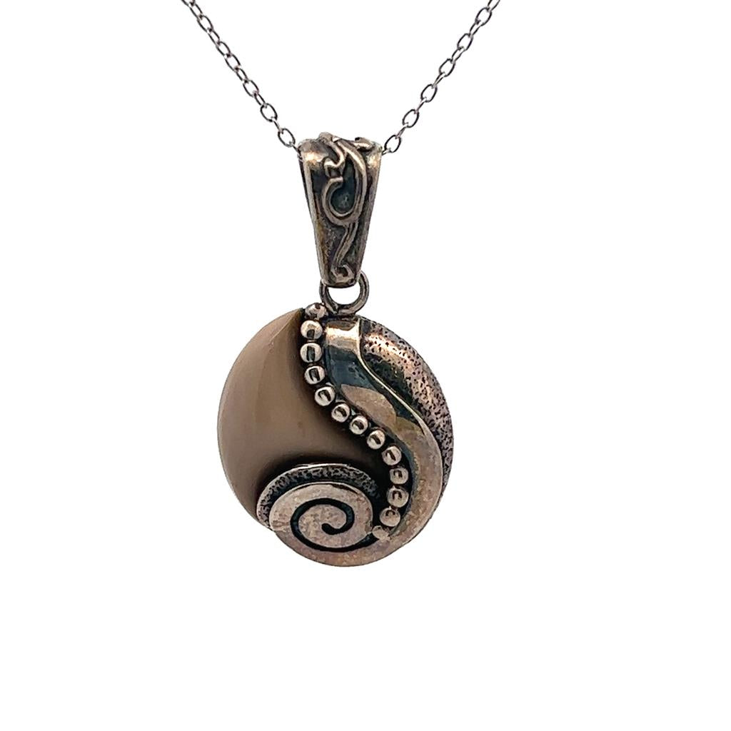 Mammoth Ivory Drop Style Spiral Pendant/Necklace .925