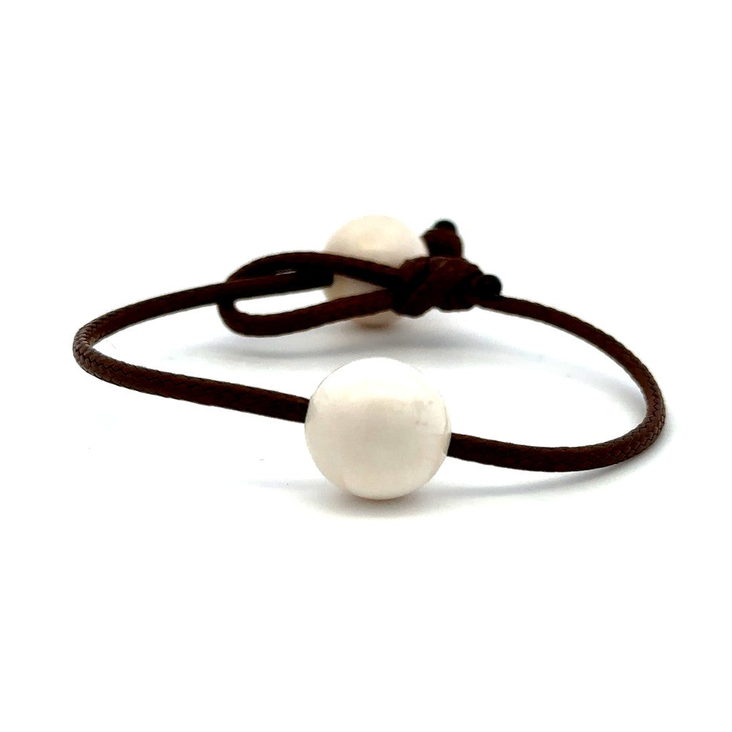 Mammoth Ivory Bead Adjustable Bracelet Cord Brown 7" Long