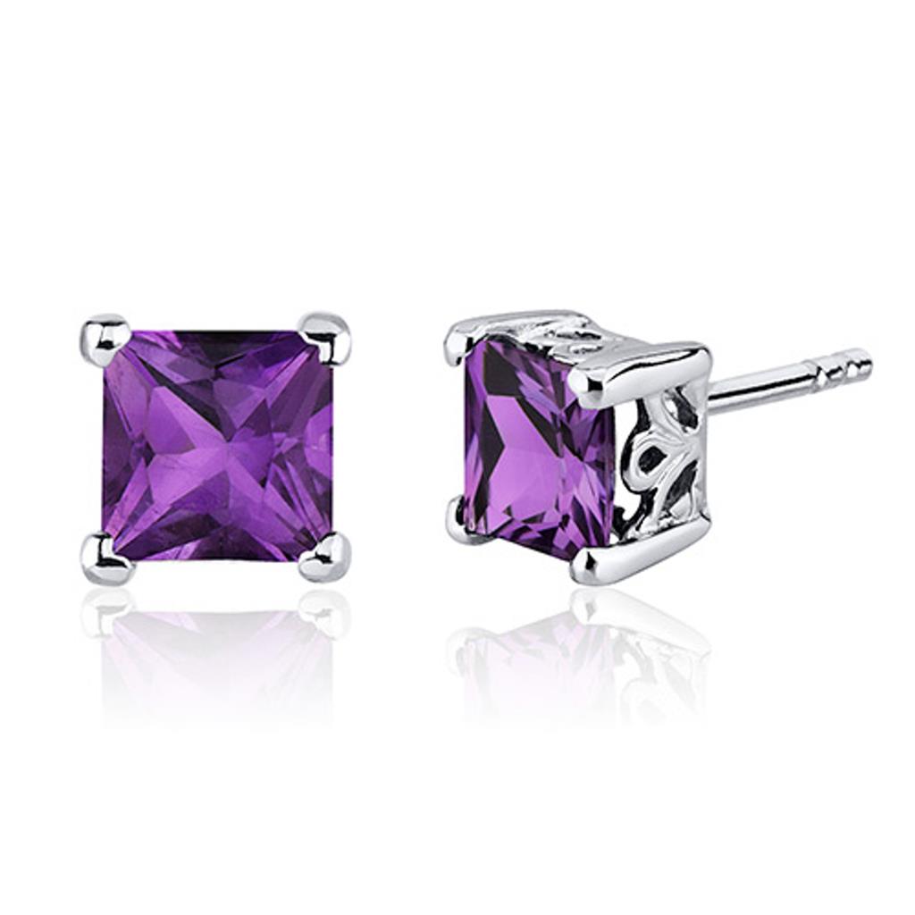 Stud Style .925 White With Princess Amethysts