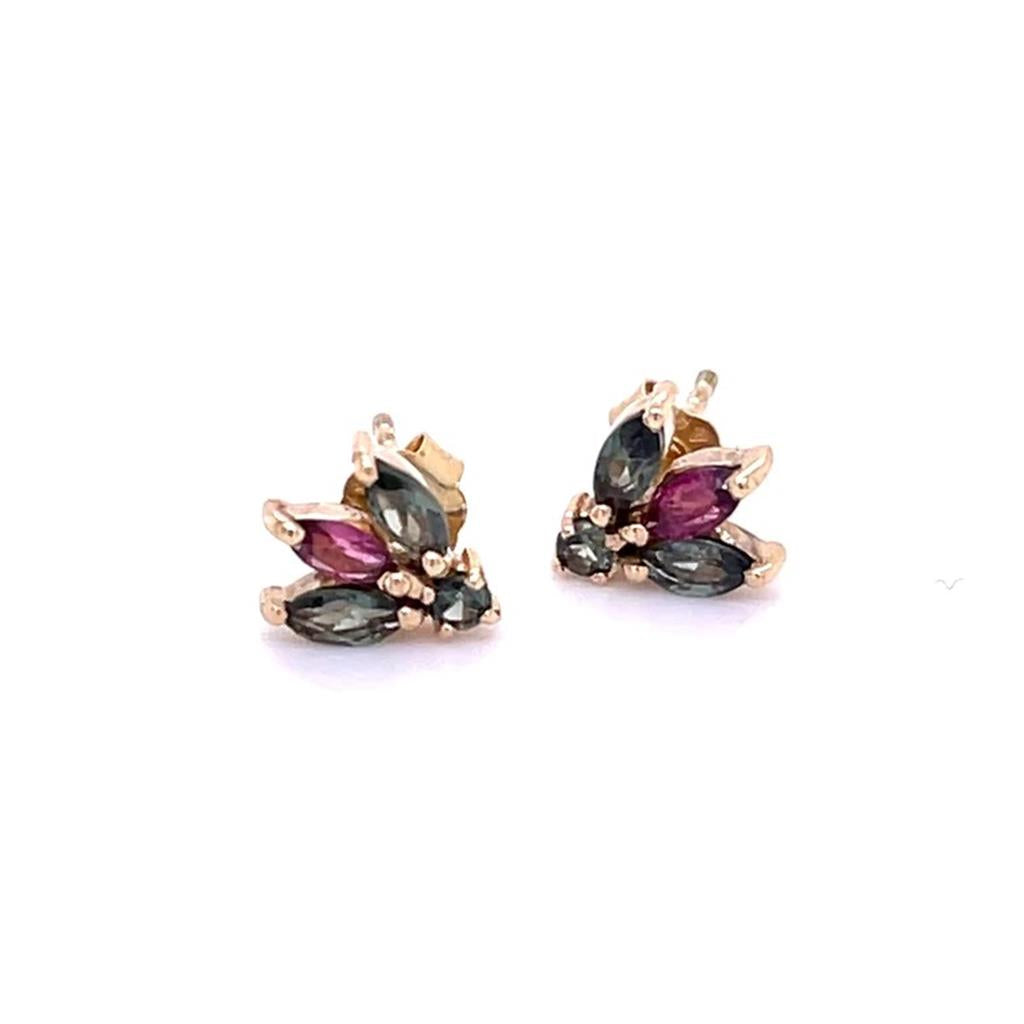 14 KT Yellow Stud Earrings 0.53ctw Various Shapes Tourmaline