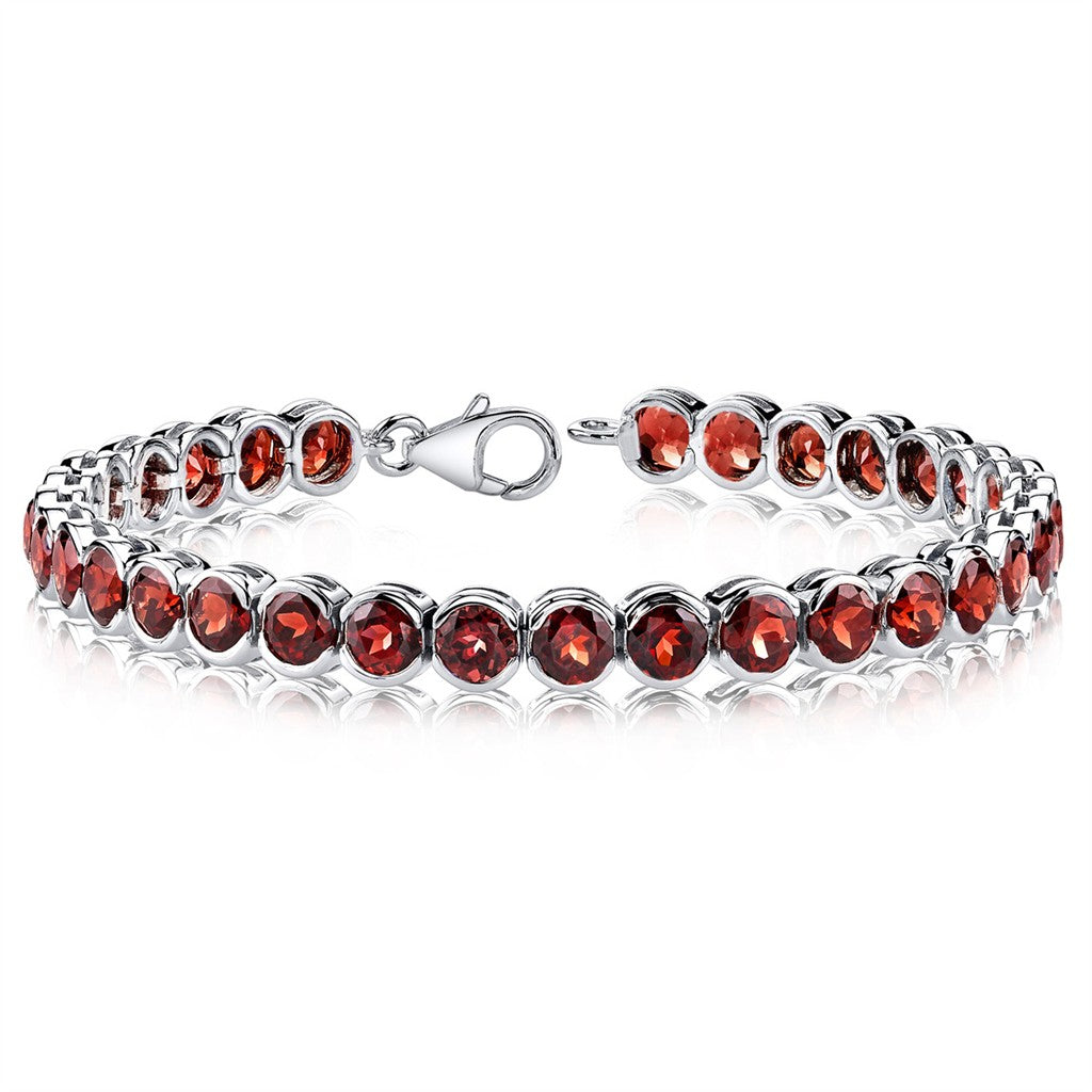 Clasp Style Gemstone Bracelet Sterling Silver White With Garnet Mozambique 7.5" Long