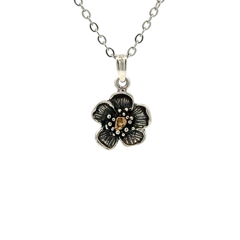 Free Form Style Flower Pendant Sterling Silver & Alaskan Gold Nugget