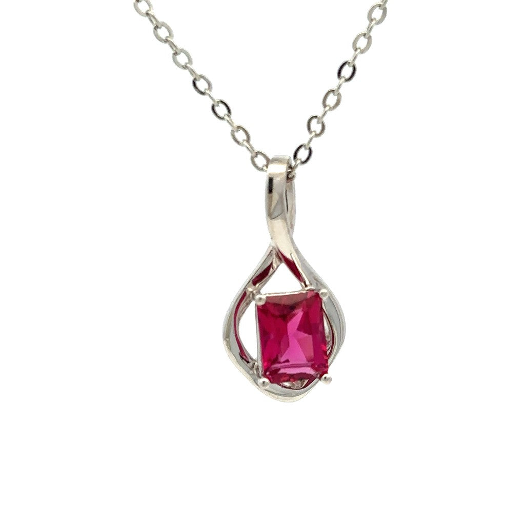 Free Form Pendants 14 Karat Gold White with Cushion Pink Tourmaline