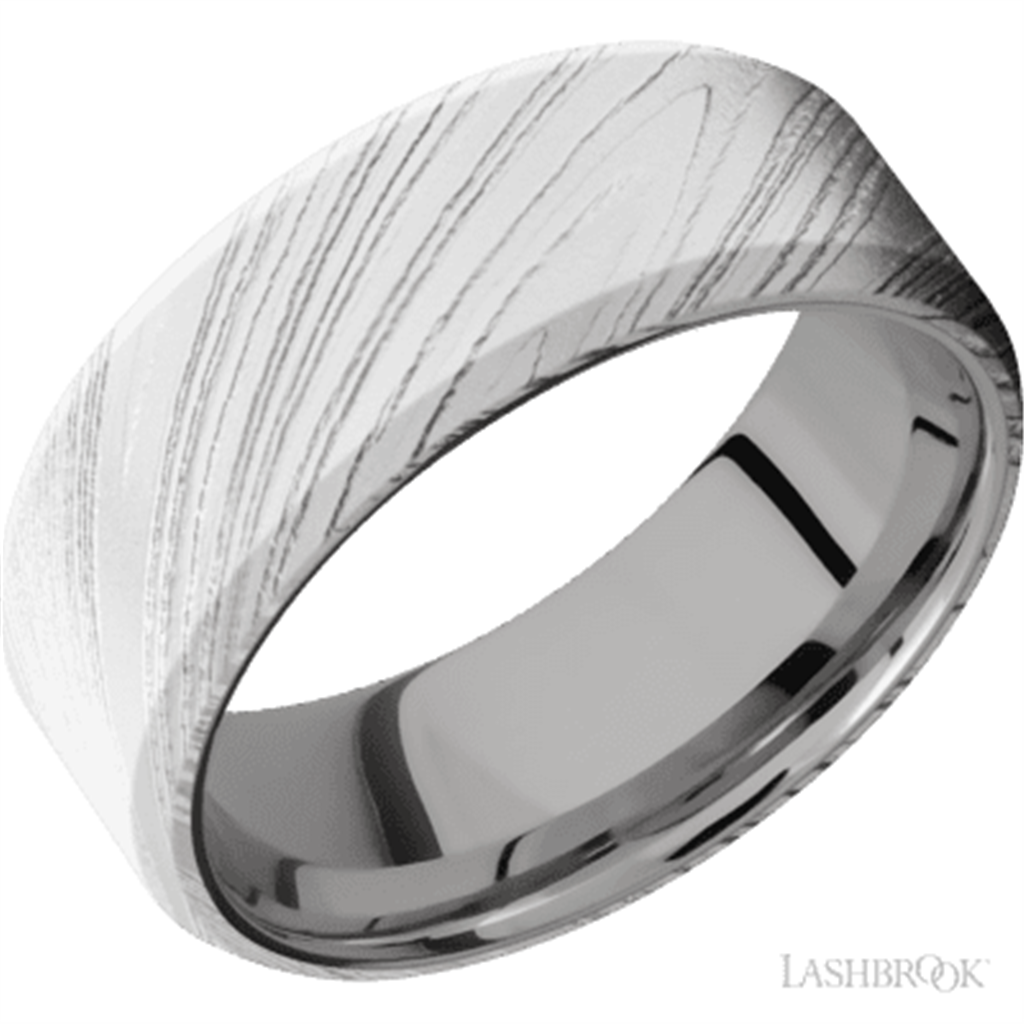 Silver Damascus Steel Alternative Metal Ring 8mm wide Size 10