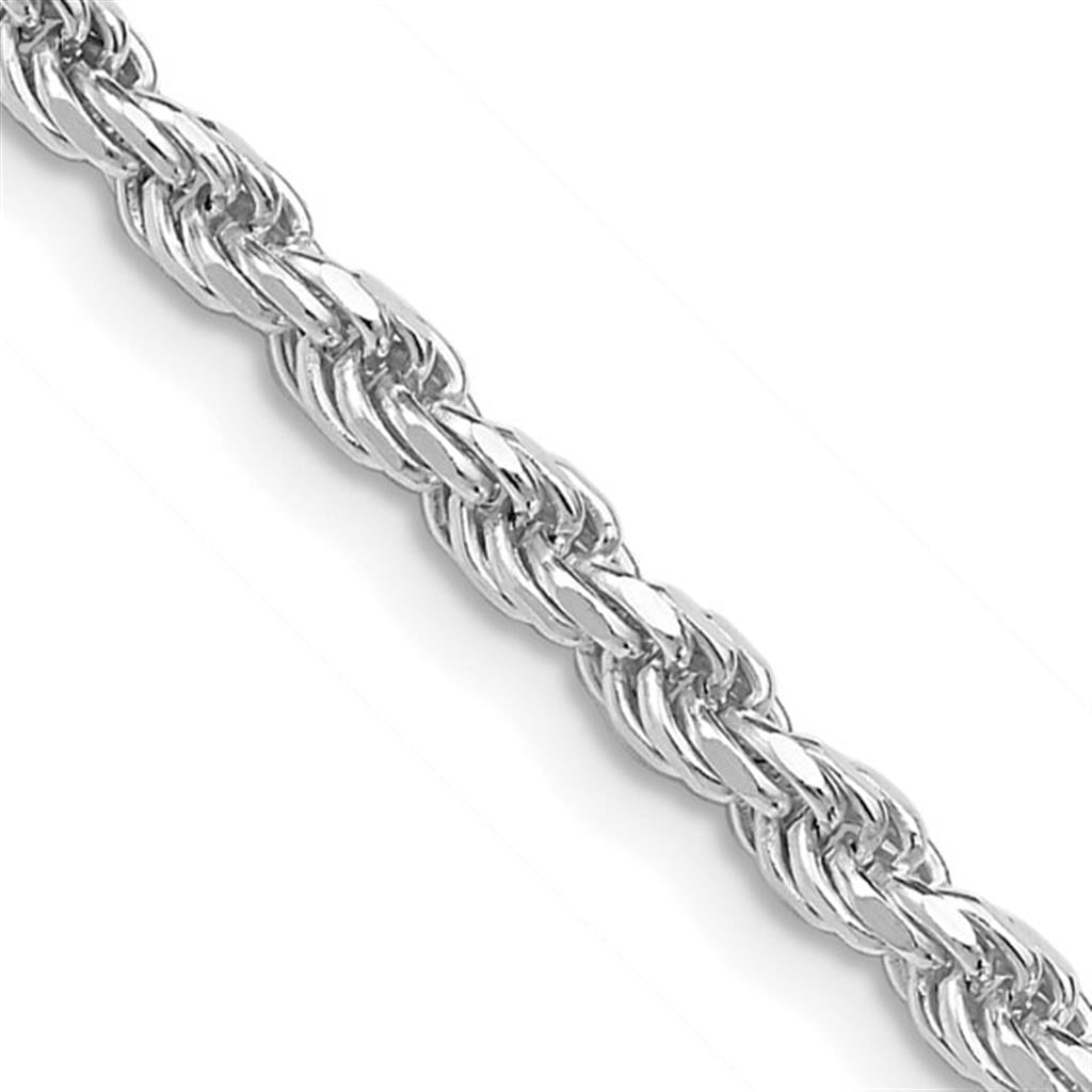 White Sterling Silver 3 MM Rope Chain 24" Long