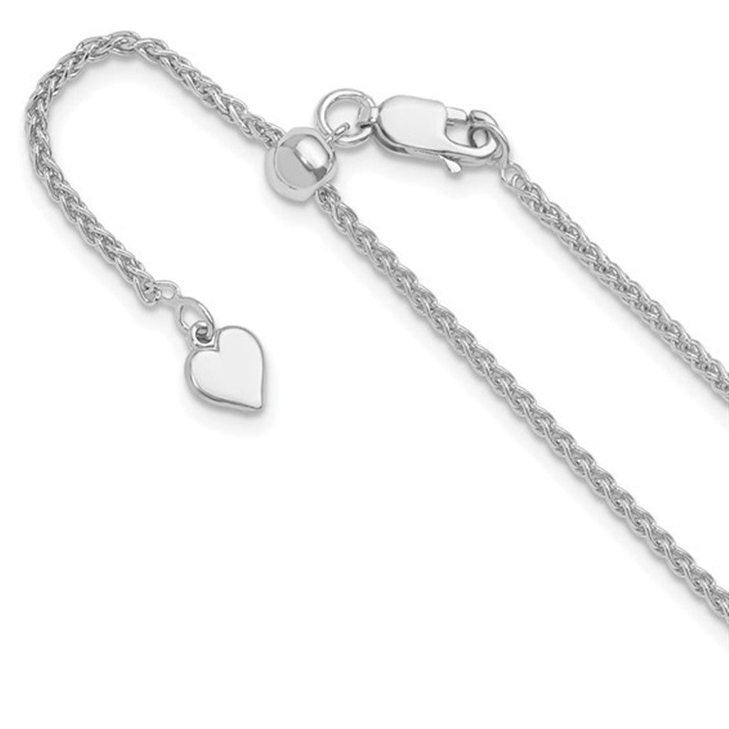 White Sterling Silver 1.6 MM Spiga Adjustable Chain 22" Long
