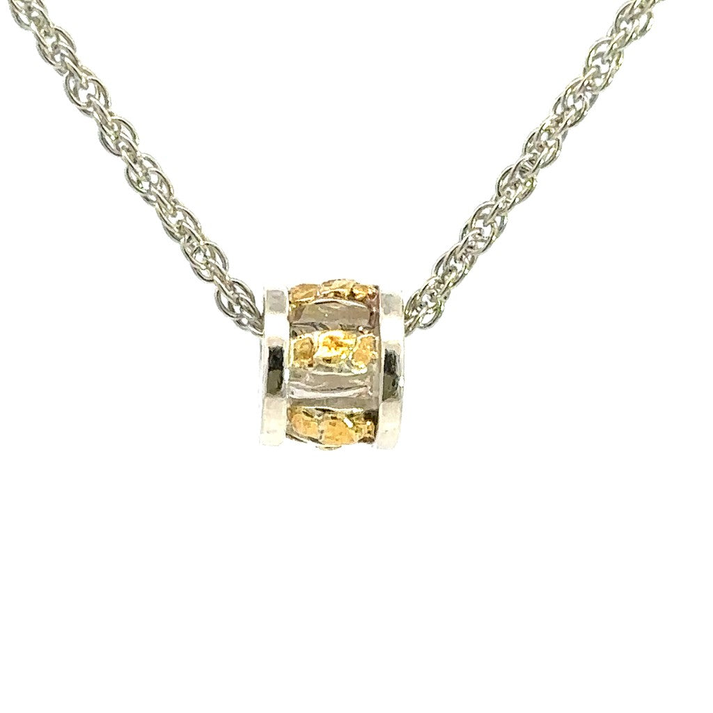 Slider Style Alaska Bead Track Pendant Sterling Silver & Alaskan Gold Nugget