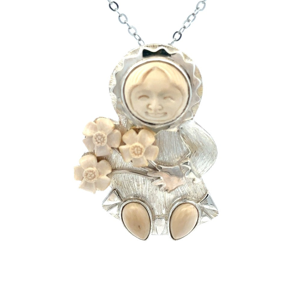 Mammoth Ivory Drop Style Child Pendant/Necklace Sterling Silver