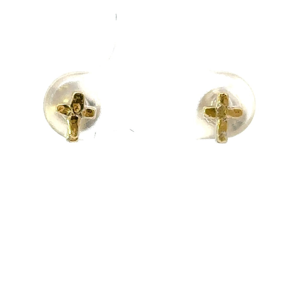 Cross Stud Sterling Silver Earrings Accented with Alaskan Gold Nuggets