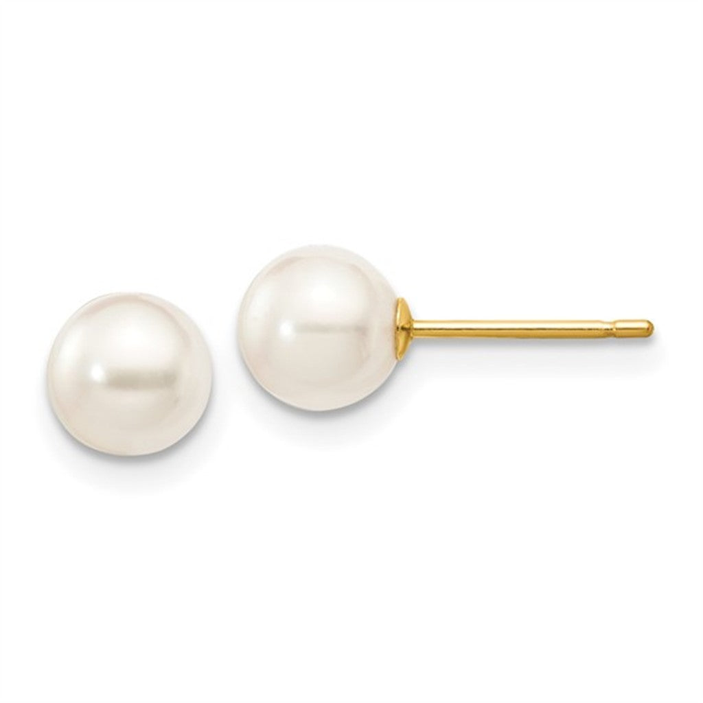 Single Pearl Studs Earring 14 Karat Gold Yellow 6mm Akoya Pearls