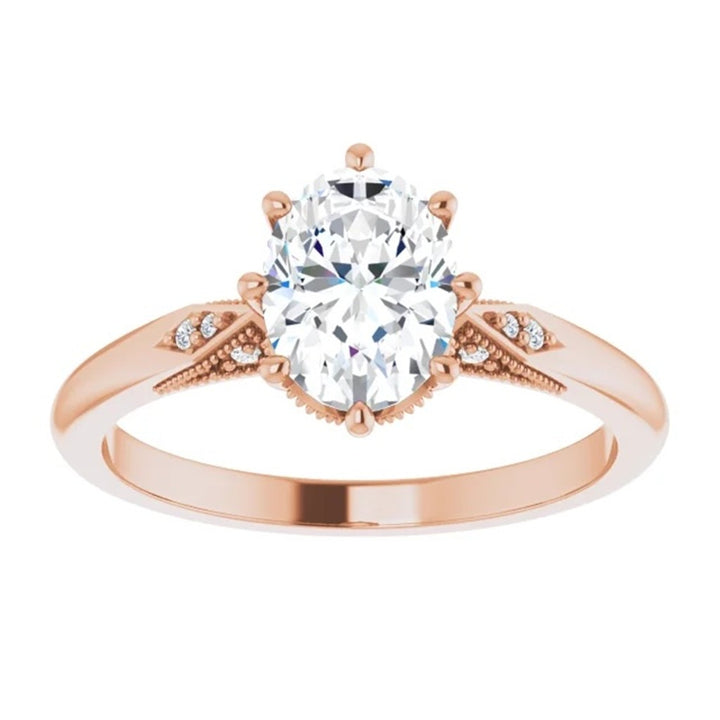 Oval With Diamond Accent Ring in 14KT Rose Gold (Center Stone Not Included)