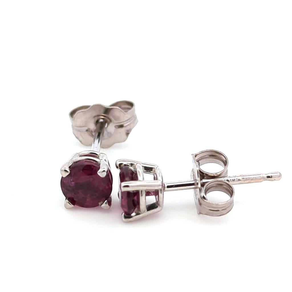14 Karat Gold White Stud Earrings Round Garnet Rhodolites