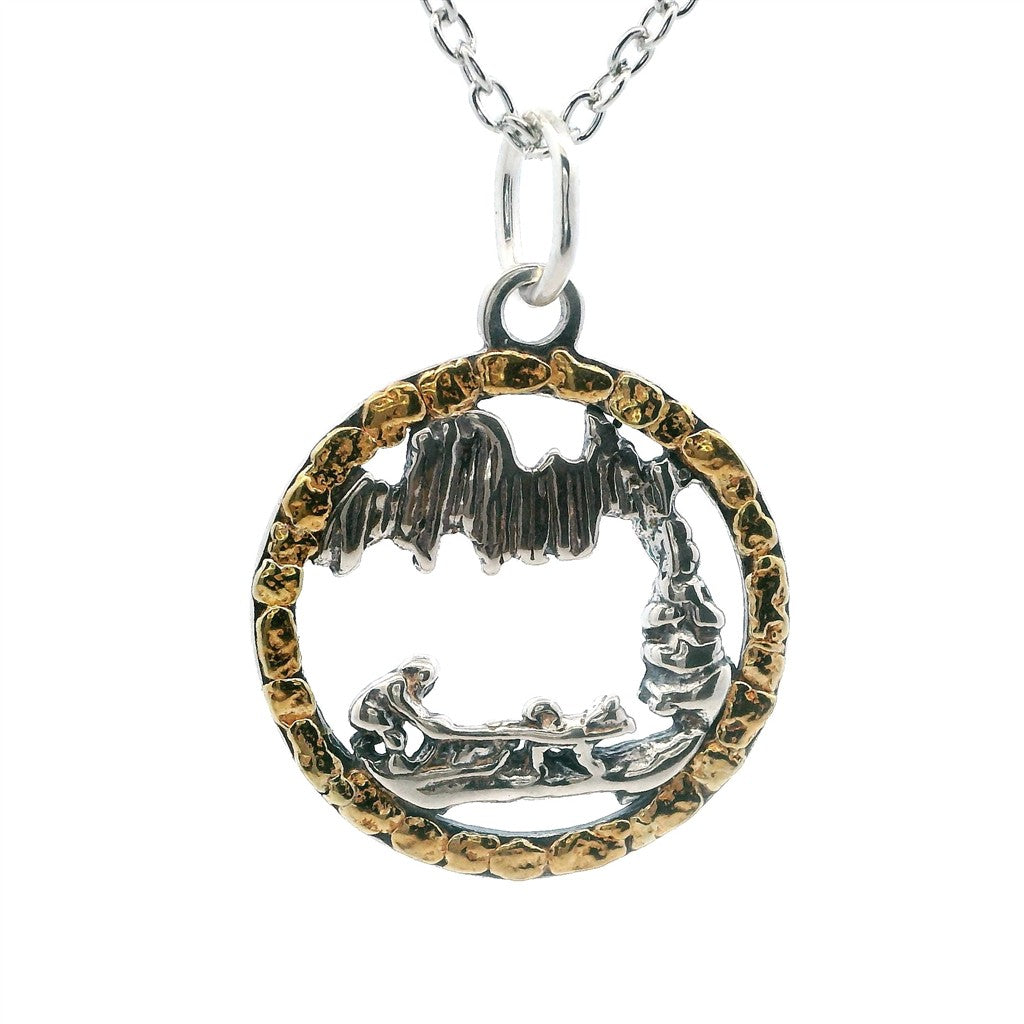 Drop Style Cabin Scene Pendant Sterling Silver & Alaskan Gold Nugget