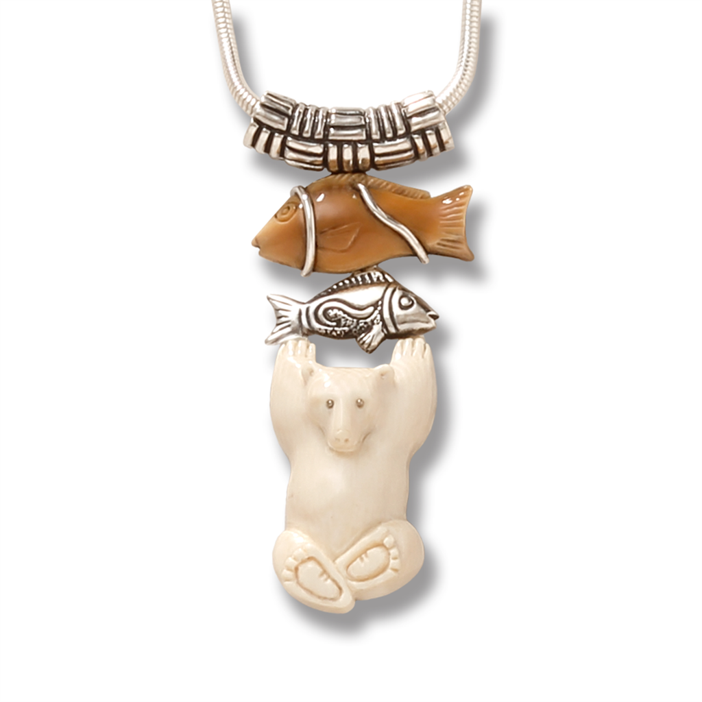 Mammoth Ivory Slider Style Bear Pendant/Necklace .925