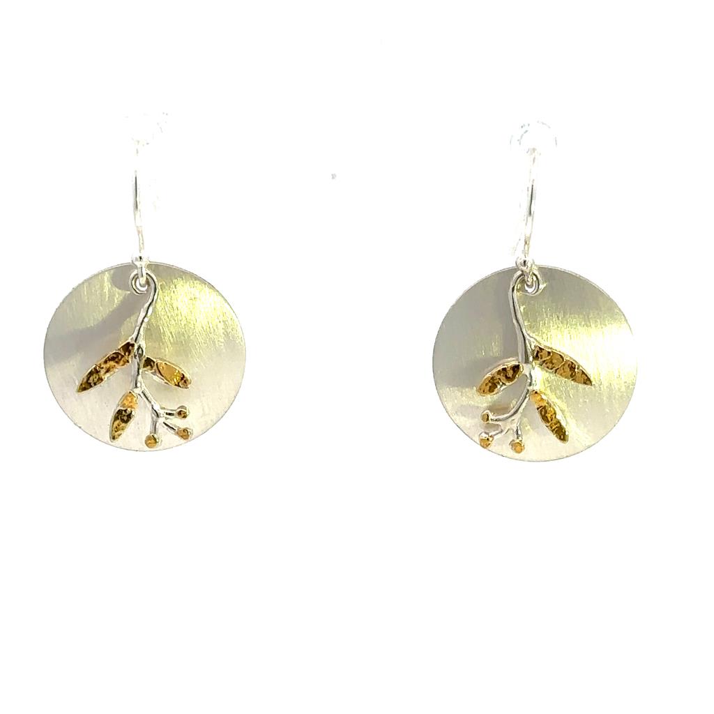 Branch Wire Drop Sterling Silver Earrings Accented with Alaskan Gold Nuggets