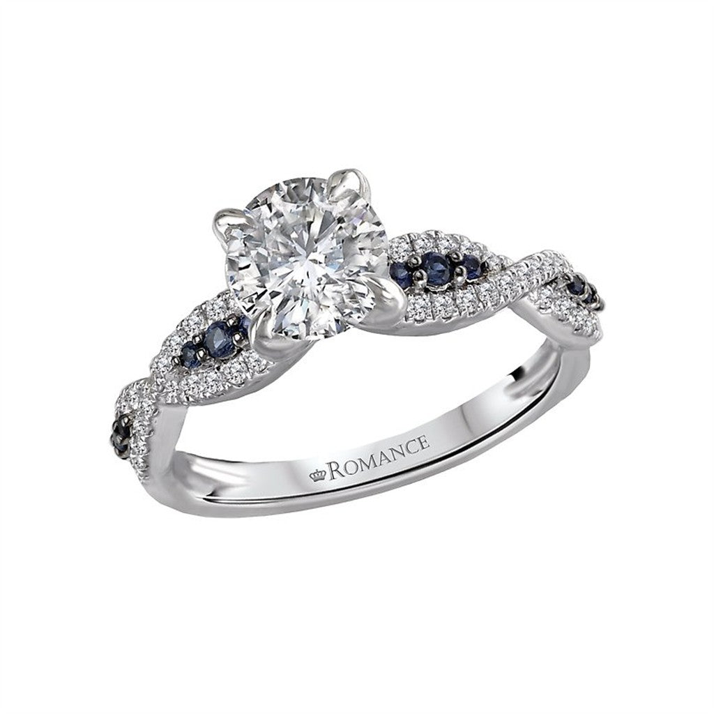 1 Carat Solitare Accent Style Engagement Ring White 14 Karat Gold With A Cubic Zirconia Center Stone And Sapphires Accent Stones
