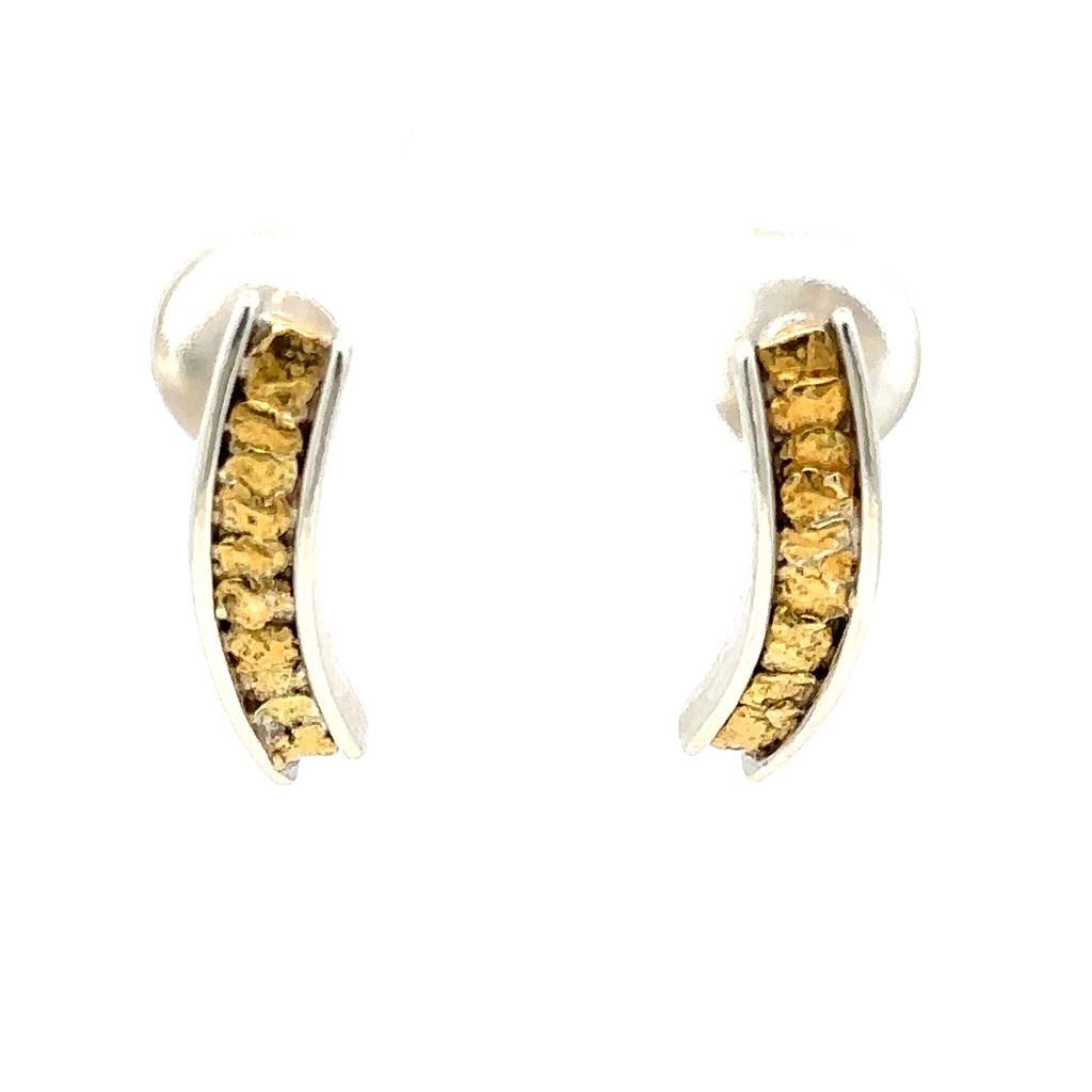 Channel Stud Sterling Silver Earrings Accented with Alaskan Gold Nuggets