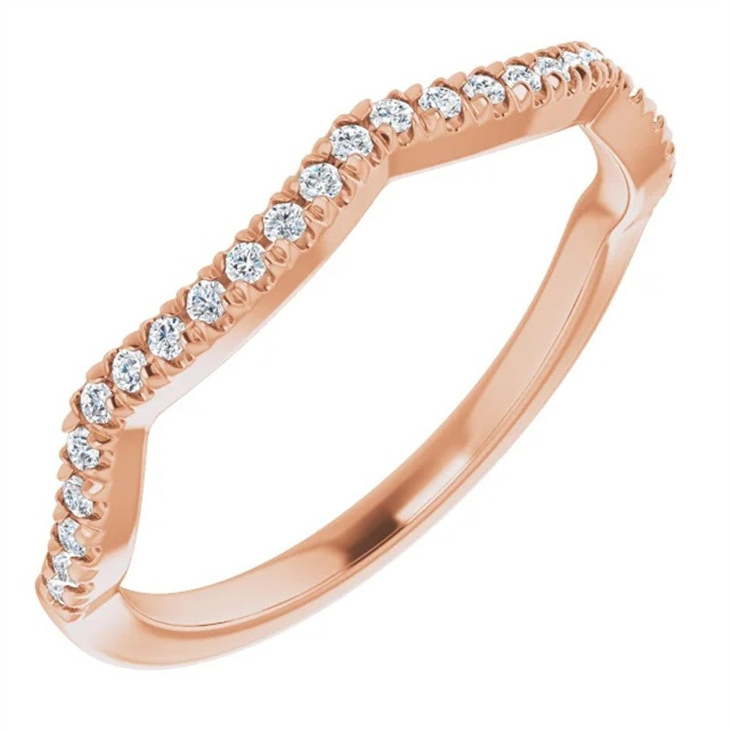 Stack-Able Style Diamond Wedding Band 14 Karat Gold Rose with Diamonds size 7