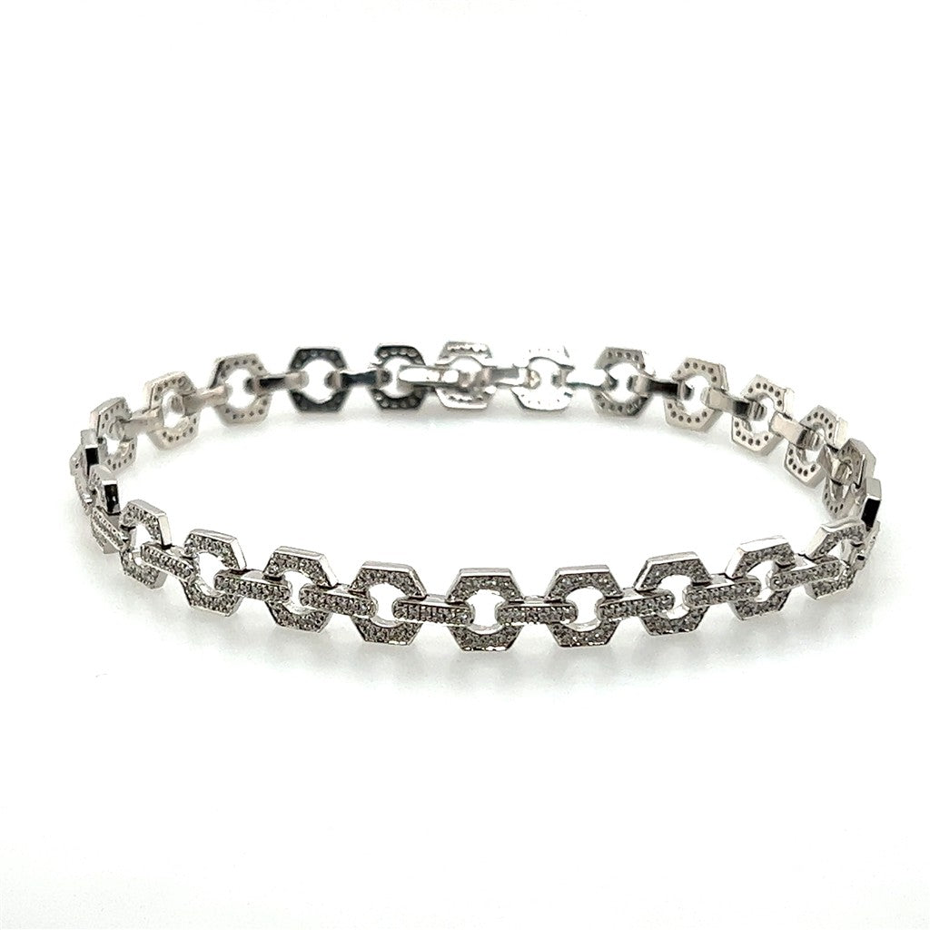 Open Link Style Squares Diamond Bracelet 14 Karat Gold White With 0.71 tcw Round Diamonds 7" Long