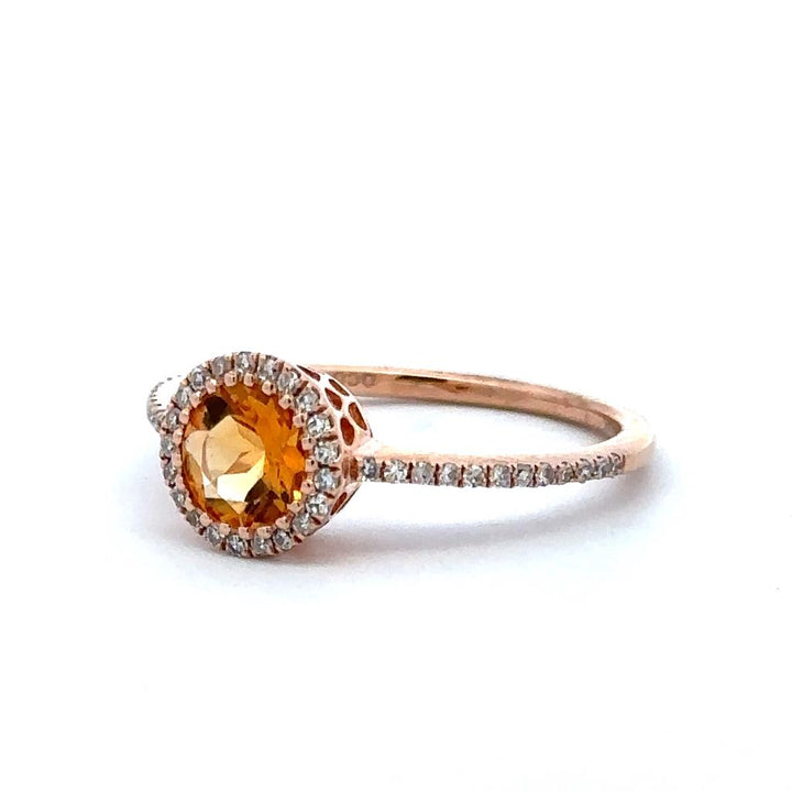 Halo Style Colored Stone Ring 14 KT Rose with Citrine & Diamond Accent size 7