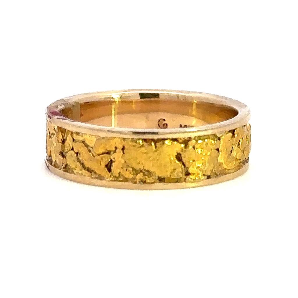 Straight Channel Style Womans Wedding Bands With Gold Nugget 14 KT Yellow size 8