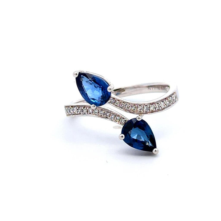 Geometric Style Colored Stone Ring 18 KT White with Sapphires & Diamonds Accent size 6.75