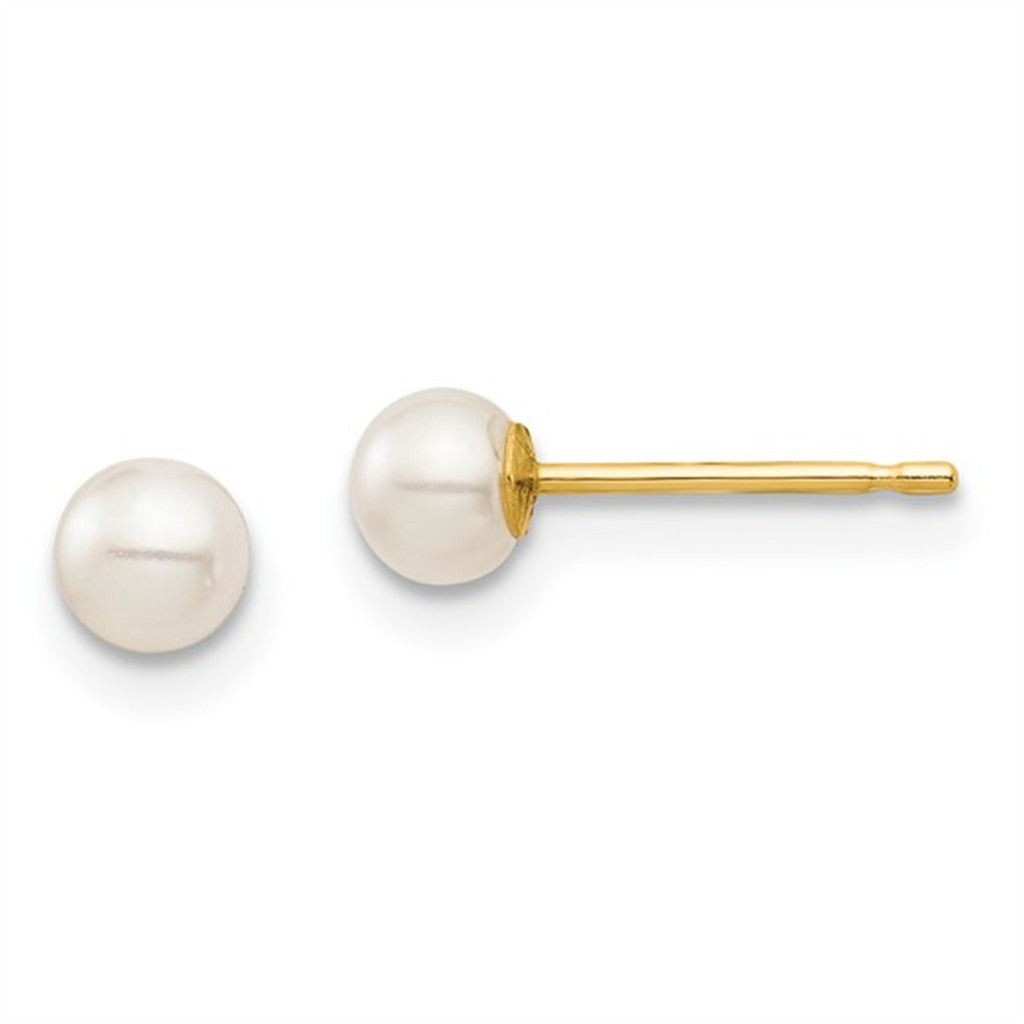 Single Pearl Studs Earring 14 Karat Gold Yellow 4mm Fresh Water Pearls