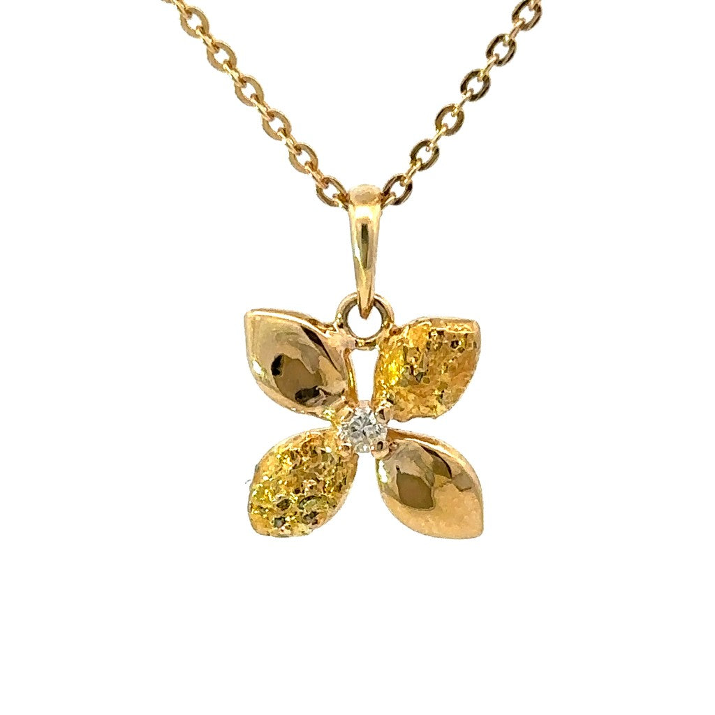 Drop Style Flower Pendant 14 Karat Gold & Alaskan Gold Nugget